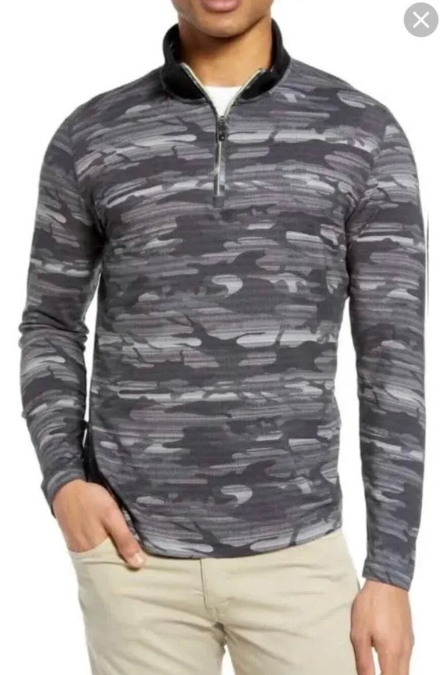 Robert Graham Street Circuit Camo Quarter Zip Pullover Grey Men's XXL